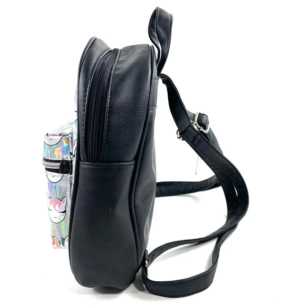 Children's Rainbow Unicorn Small Backpack Black and Silver